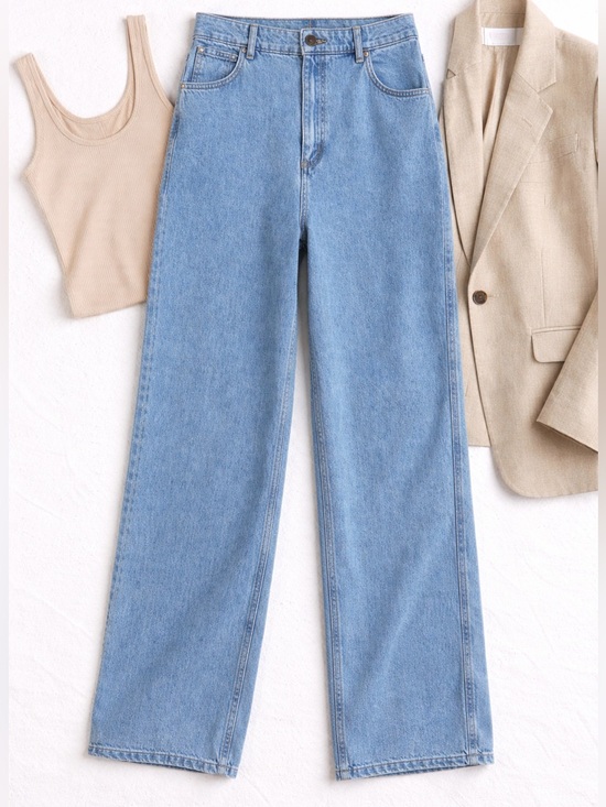 Sandro Denim - Sandro Paris High Waist Wide Straight Leg Jeans Light Wash 100% Cotton Denim 42